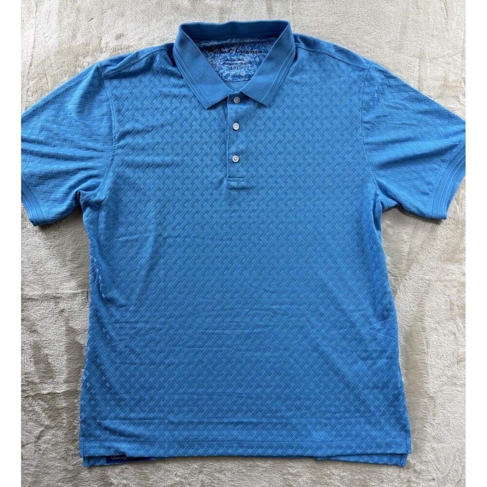 Robert Graham Blue Textured Polo Shirt Men’s Large Short Sleeve Unique